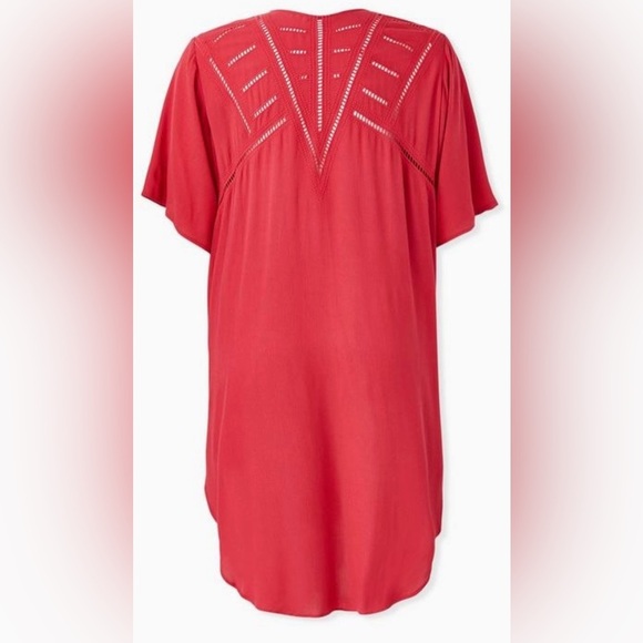 Torrid Kimono Red Crinkled Gauze Crochet Inset Women’s Plus Size Size 1/2 - Picture 4 of 10